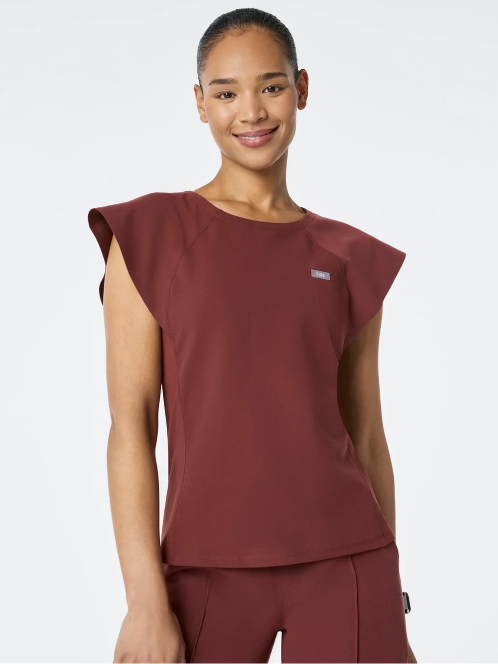 Figs Peplum Scrub Top - walnut